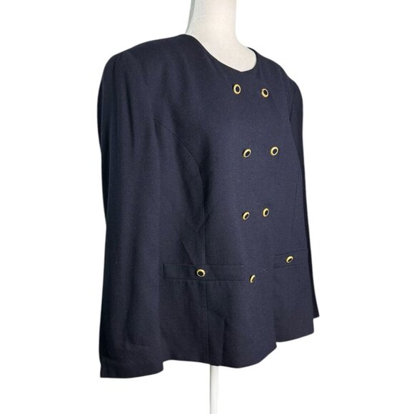 Rena Rowan for SAVILLE Navy Blue Double Breasted Blazer Jacket Y2K Womens SZ 18W - Picture 3 of 6
